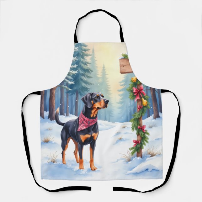 Watercolor Black and Tan Coonhound Forest Trail Apron (Front)