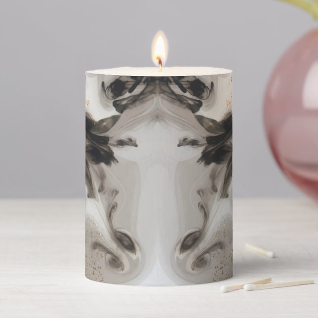 Watercolor Black and White Gold Glitter Agate Pillar Candle (In Situ)