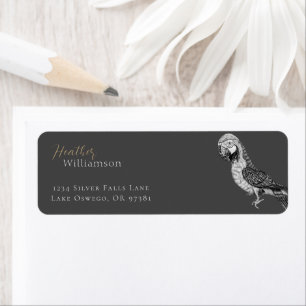 Watercolor Black and White Macaw Parrot Label