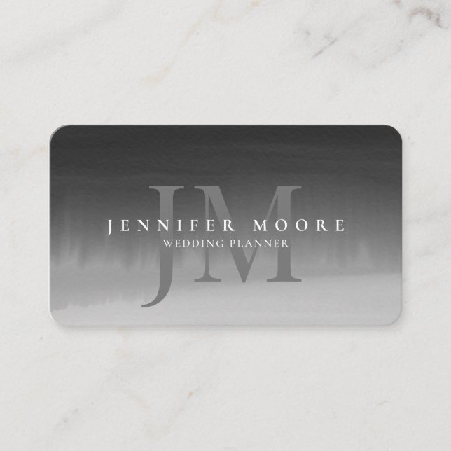 Watercolor Black and White Monogram Business Card (Front)