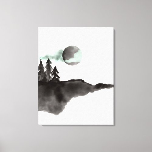 Watercolor Black and White Mountains Landscape Canvas Print