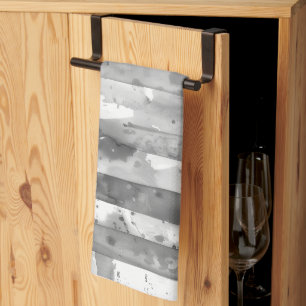 Watercolor Black and White Striped Kitchen Towel