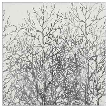 Watercolor Black And White Tree Branches Pattern Fabric by pink_water at Zazzle