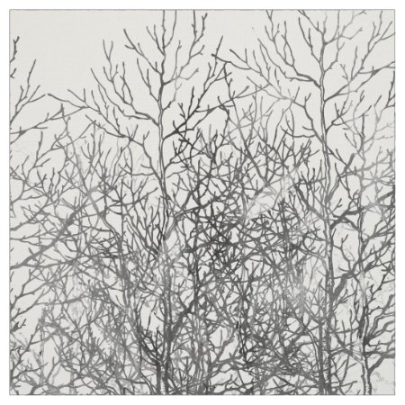 Watercolor Black And White Tree Branches Pattern Fabric
