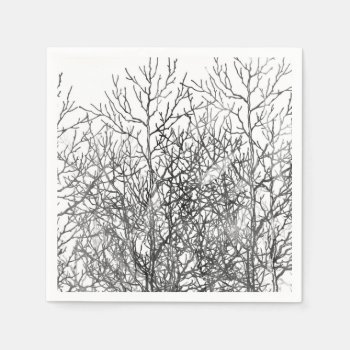 Watercolor Black And White Tree Branches Pattern Paper Napkins by pink_water at Zazzle