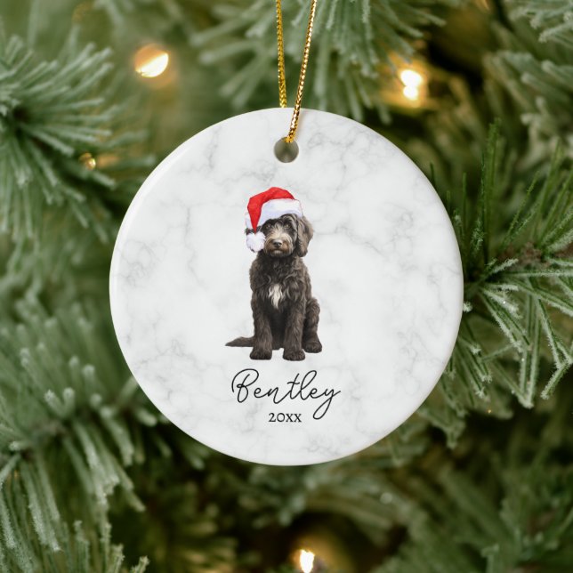 Watercolor Black and White Tuxedo Goldendoodle Ceramic Ornament (Tree)