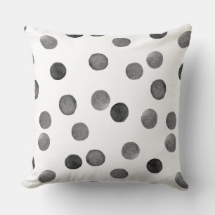 Watercolor black and white with polka dots throw pillow
