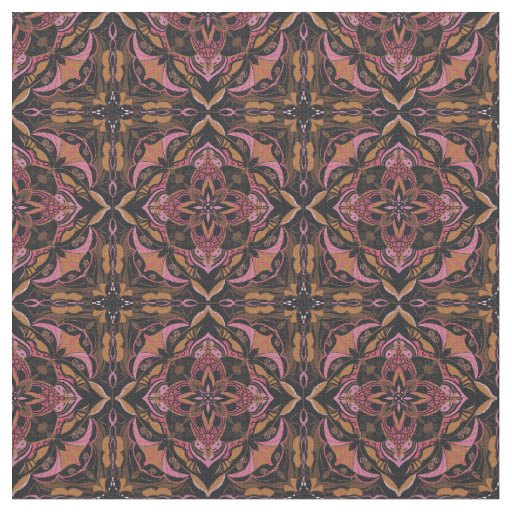 Watercolor Black Azulejo Spanish Tile  Fabric