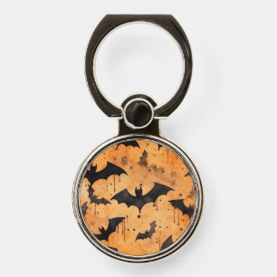 Watercolor Black Bats on Orange Phone Ring Stand