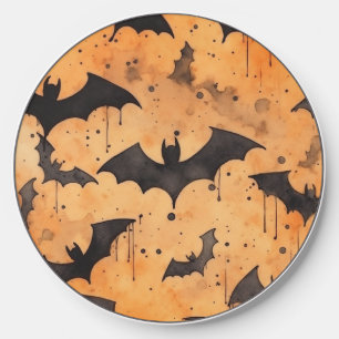 Watercolor Black Bats on Orange Wireless Charger