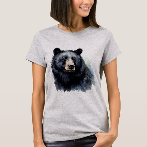 Watercolor Black Bear Animal Wildlife Nature Art T_Shirt