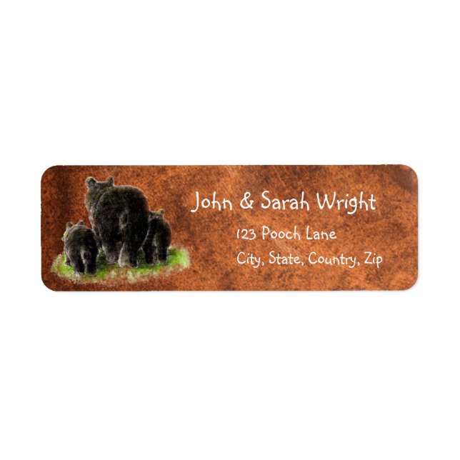 Watercolor Black Bear Family Animal Address Label (Front)