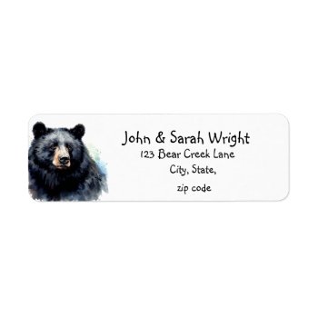 Watercolor Black Bear Family Animal Address Label by countrymousestudio at Zazzle