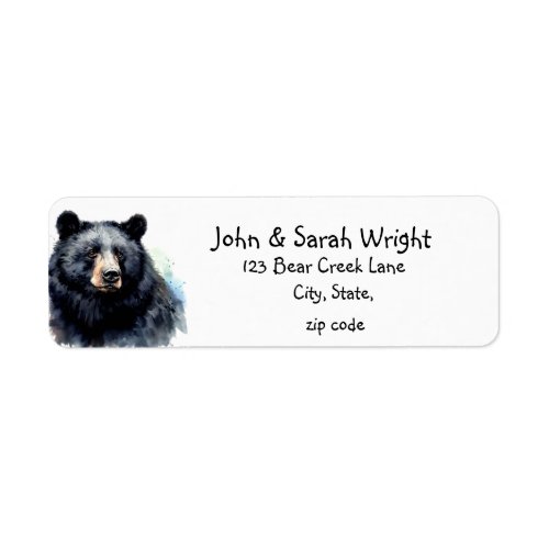 Watercolor Black Bear Family Animal Address Label