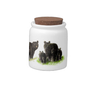 Watercolor Black Bear Family, Animal Wildlife Candy Jar