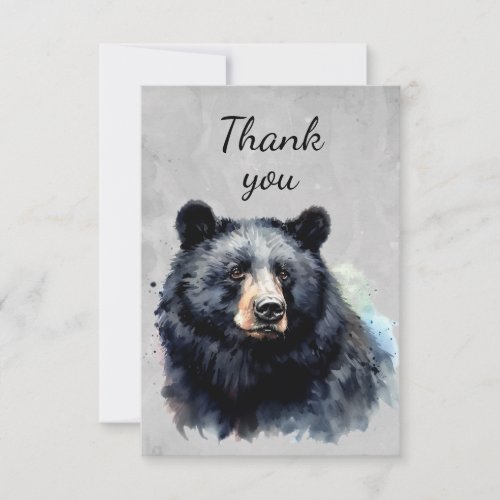 Watercolor Black Bear Wildlife Animal  Thanks Thank You Card