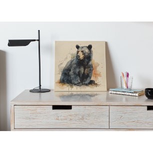 Watercolor Black Bear Woodland Art