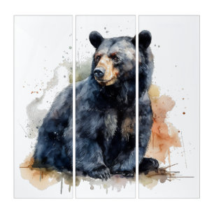 Watercolor Black Bear Woodland Art