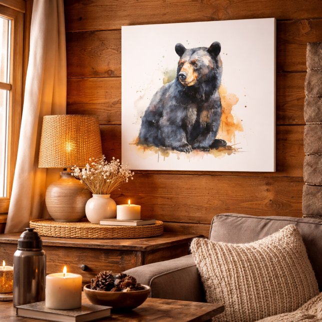 Watercolor Black Bear Woodland Art Canvas Print (Creator Uploaded)