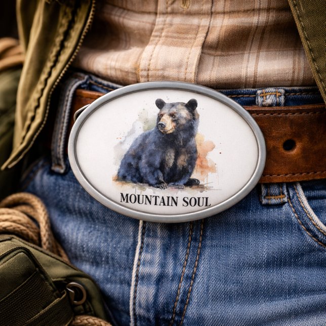 Watercolor Black Bear Woodland Art, custom Belt Buckle (Creator Uploaded)