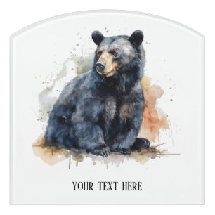 Watercolor Black Bear Woodland Art, custom Door Sign