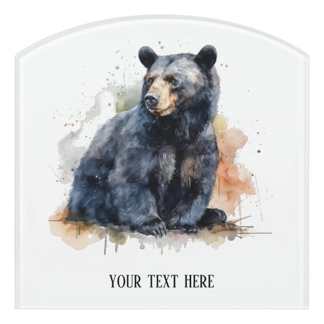 Watercolor Black Bear Woodland Art, custom Door Sign (Contour Front)
