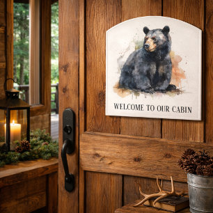 Watercolor Black Bear Woodland Art, custom Door Sign