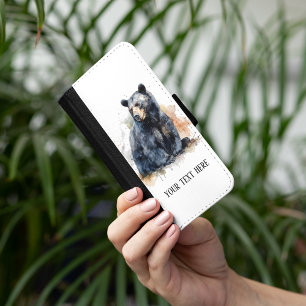 Watercolor Black Bear Woodland Art, custom iPhone 8/7 Wallet Case