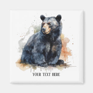 Watercolor Black Bear Woodland Art, custom Magnet