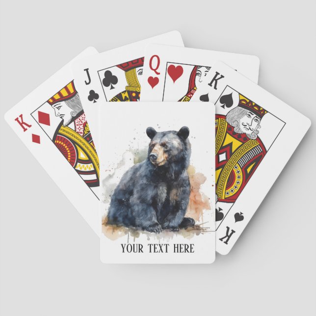 Watercolor Black Bear Woodland Art, custom Poker Cards (Back)