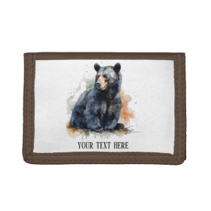 Watercolor Black Bear Woodland Art, custom Tri-fold Wallet