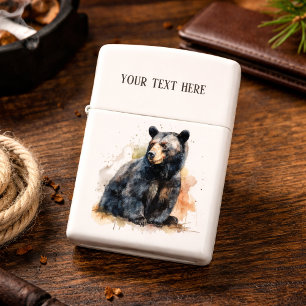 Watercolor Black Bear Woodland Art, custom Zippo Lighter