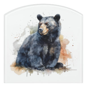 Watercolor Black Bear Woodland Art Door Sign