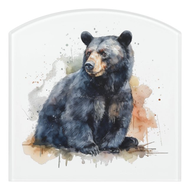 Watercolor Black Bear Woodland Art Door Sign (Contour Front)