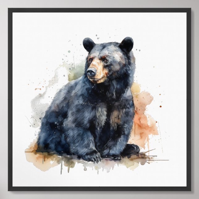 Watercolor Black Bear Woodland Art Framed Art (Framed Front)