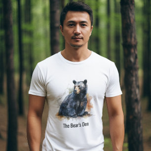 Watercolor Black Bear Woodland Art T-Shirt