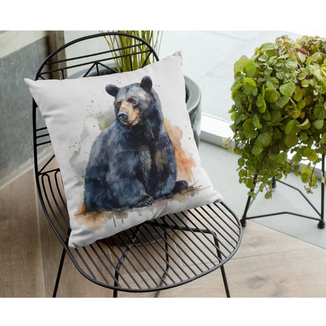 Watercolor Black Bear Woodland Art Throw Pillow (Creator Uploaded)