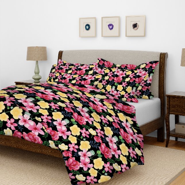 Watercolor Black Botanical Flowers Duvet Cover (Creator Uploaded)