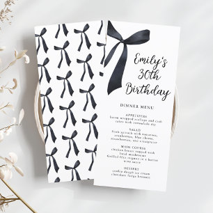 Watercolor Black Bow Birthday Dinner Menu