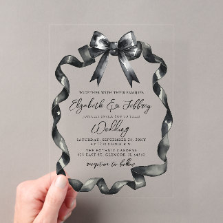 Watercolor Black Bow Coquette Modern Chic Wedding Acrylic Invitations