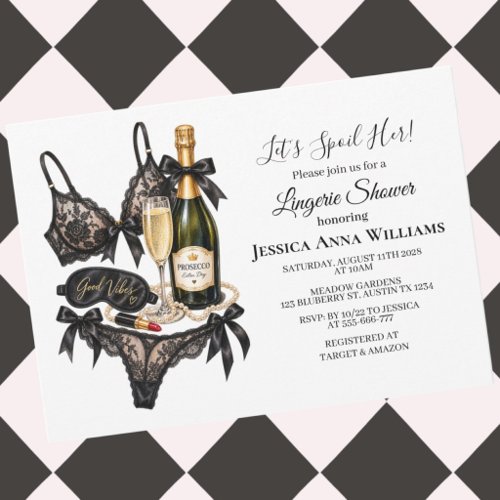 Watercolor Black Bra Lace Lingerie Bridal Shower Invitation