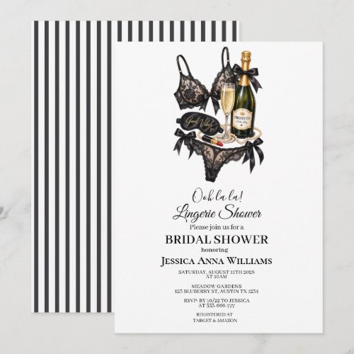 Watercolor Black Bra Lace Lingerie Bridal Shower Invitation
