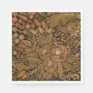 watercolor black brown floral pattern black, brown napkins
