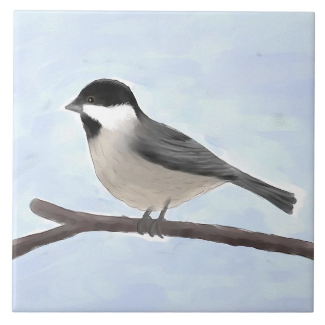 Watercolor Black-capped Chickadee Ceramic Tile (Front)