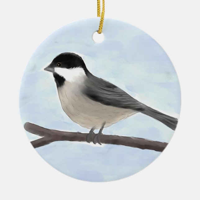 Watercolor Black-capped Chickadee Ornament (Front)