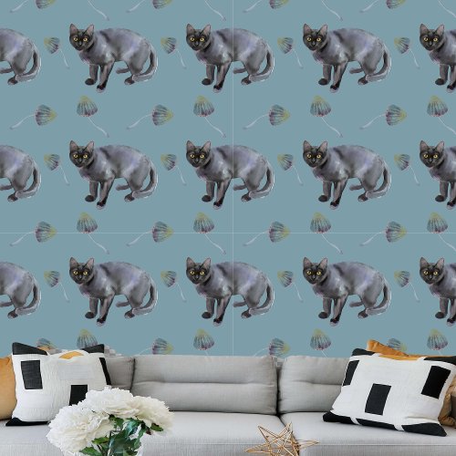 Watercolor Black Cat and Mushroom Seamless Pattern Wallpaper