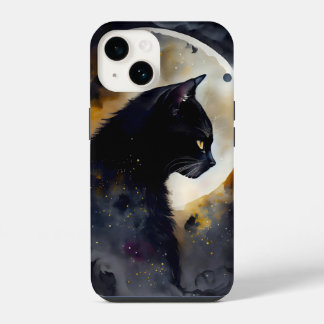 Watercolor Black Cat Eclipse Moon Artwork iPhone 14 Case