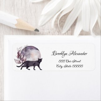 Watercolor Black Cat Elegant Modern Cursive Script