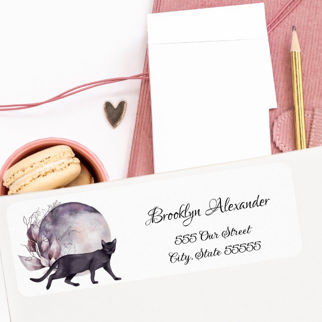 Watercolor Black Cat Elegant Modern Cursive Script Label (Creator Uploaded)