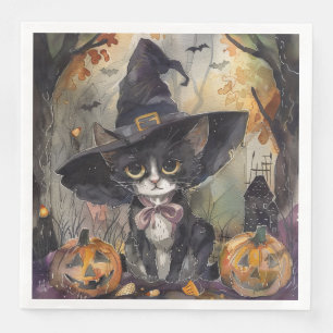 Watercolor Black Cat Halloween for Decoupage Party Paper Dinner Napkins